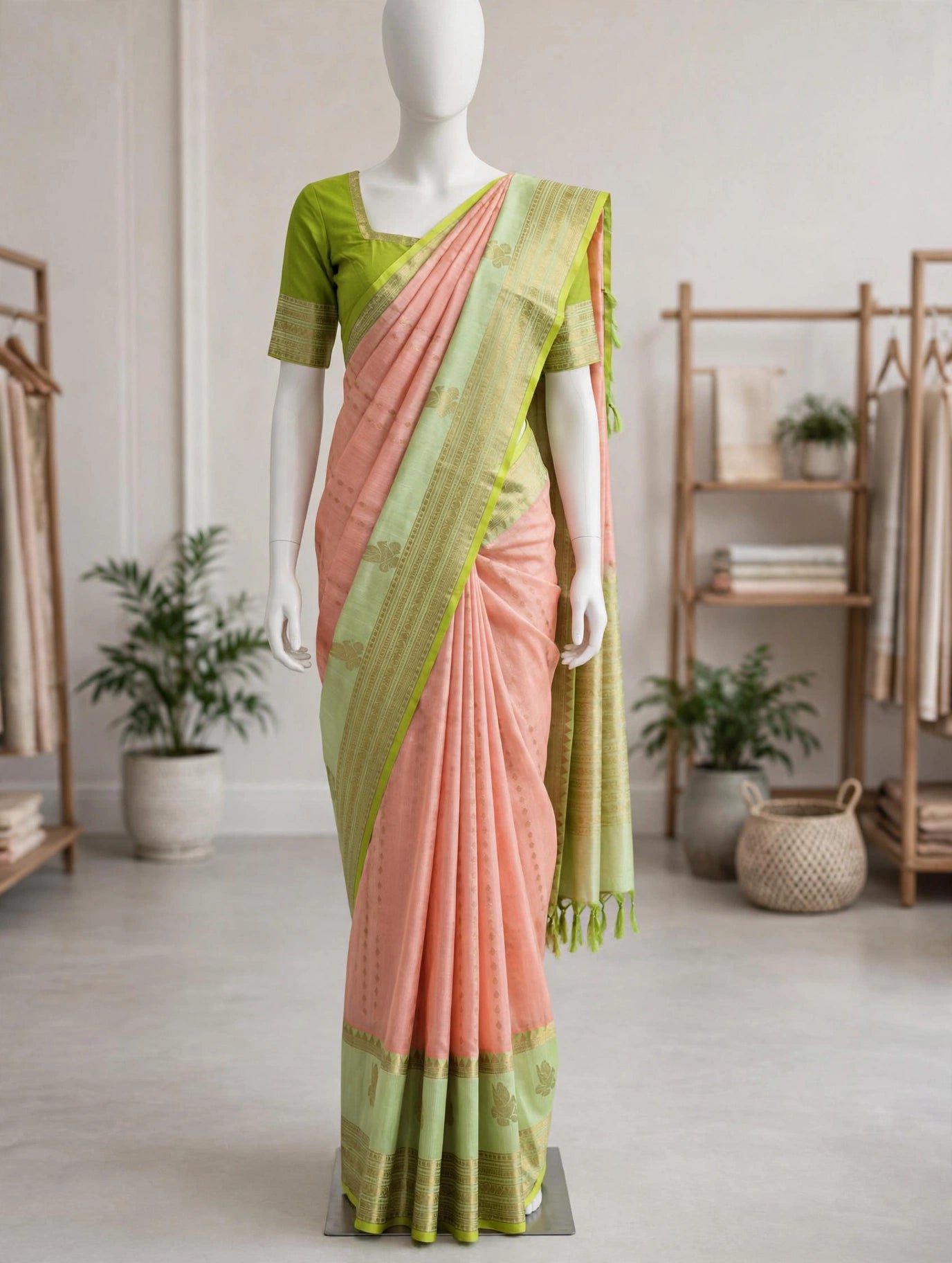 Pure Gadwal Silk Cotton Handloom Traditional Lines Border Pattern Saree - Blouse – Traditional Wedding & Festive Wear