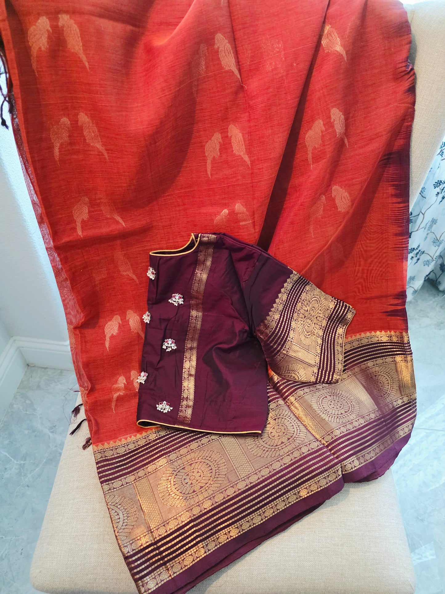 Mangalagiri Pattu Saree with Stitched Blouse