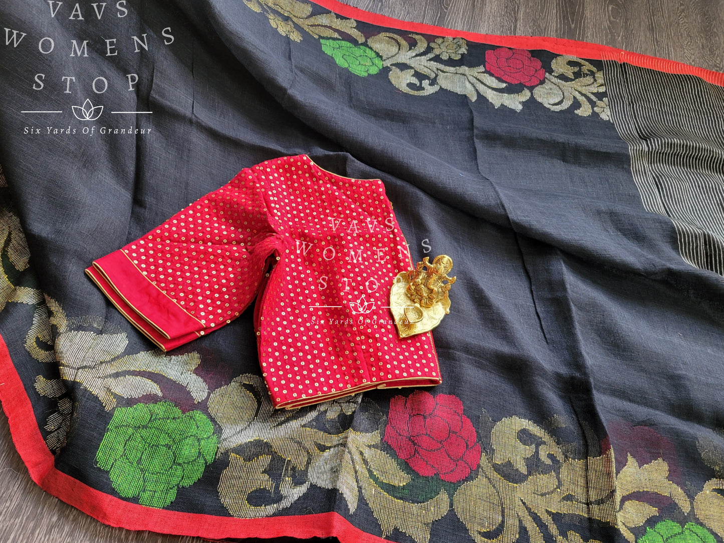 Linen by linen jamdani border saree - sequins blouse