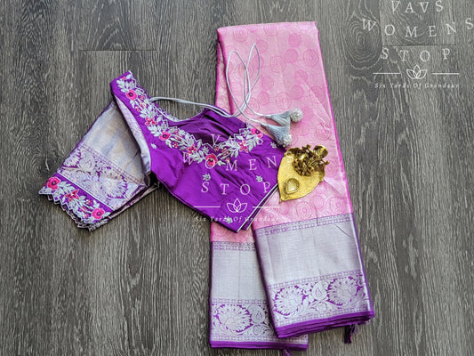 Pure Kanchi Pattu Tissue Brocade Silk Saree with Maggam Blouse