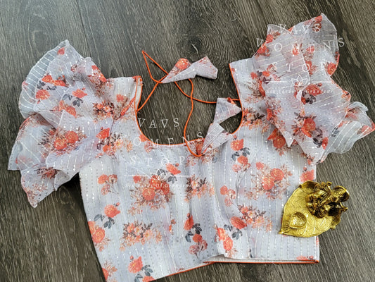 Sequins Floral Ruffle Sleeves Pattern Blouse