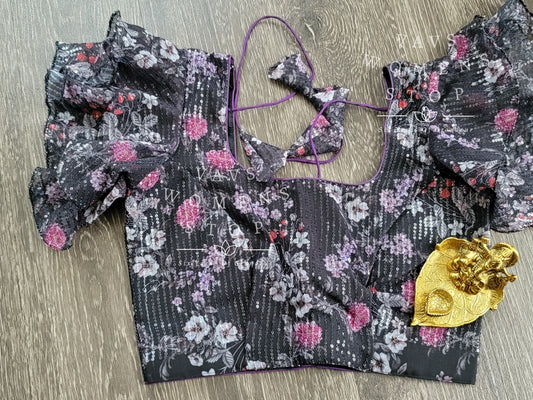 Sequins Floral Ruffle Sleeves Pattern Blouse