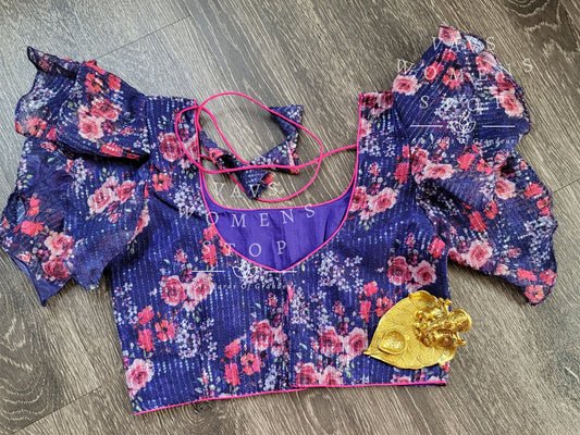 Sequins Floral Ruffle Sleeves Pattern Blouse