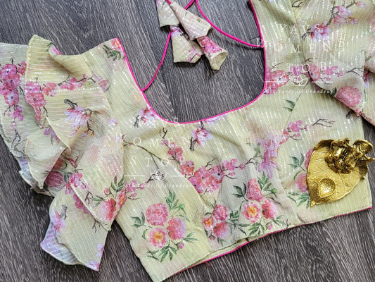 Sequins Floral Ruffle Sleeves Pattern Blouse