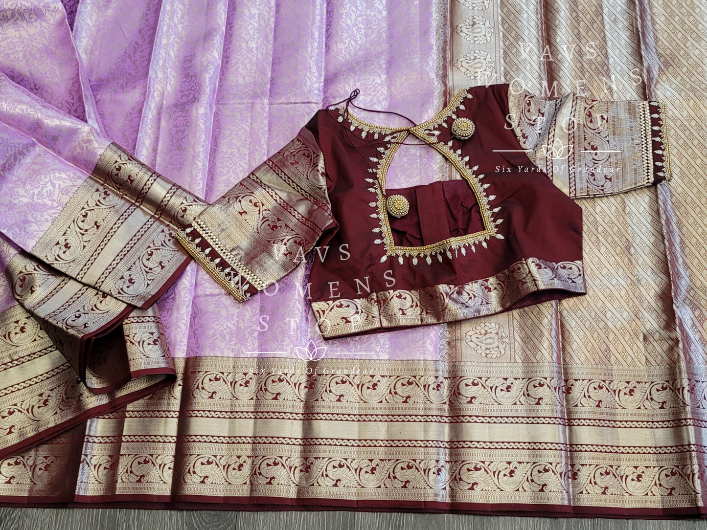 Pure Kanchi Pattu Silk Saree with Maggam Blouse