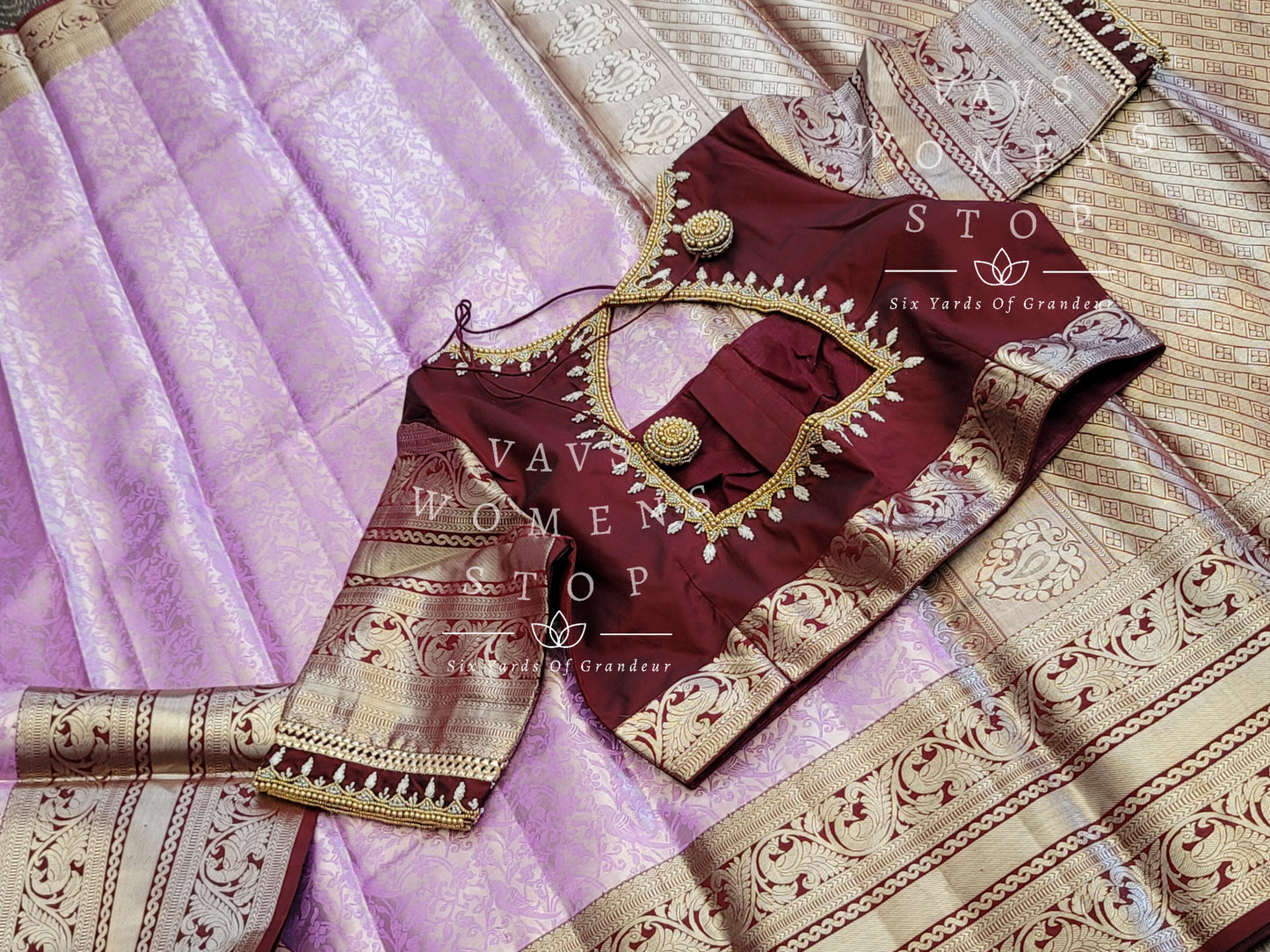 Pure Kanchi Pattu Silk Saree with Maggam Blouse