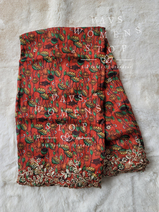 Soft Organza Kalamkari Cutwork Duppata