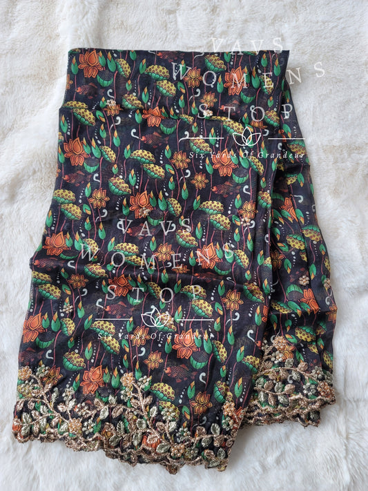 Soft Organza Kalamkari Cutwork Duppata