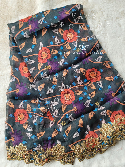 Soft Organza Kalamkari Cutwork Duppata