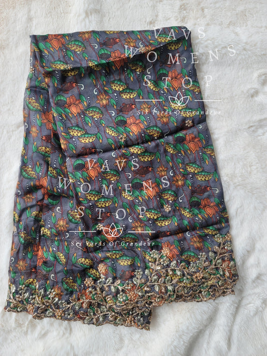 Soft Organza Kalamkari Cutwork Duppata