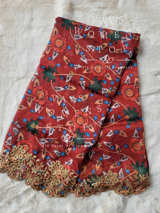 Soft Organza Kalamkari Cutwork Duppata