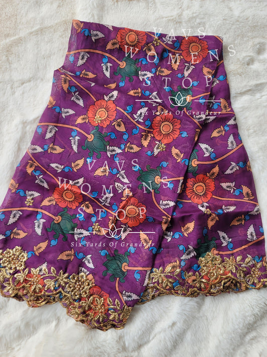 Soft Organza Kalamkari Cutwork Duppata