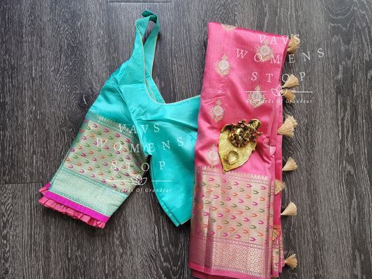 Handwoven Pure Chiniya Silk Saree - Blouse