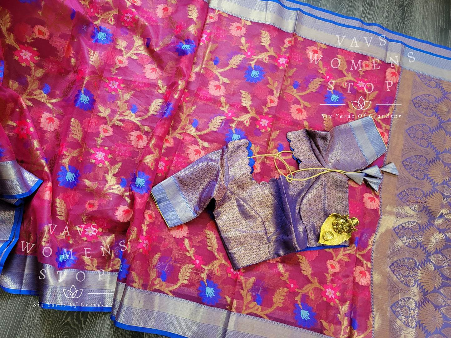 Fancy Kora Warm Organza Tissue Silk Saree - Blouse