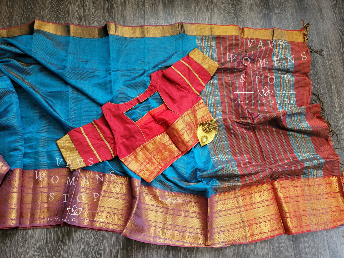 Tissue Mangalagiri Pattu Kanchi Border Saree - Blouse