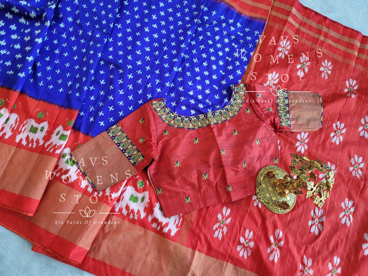 Pure Ikkat Pochampally Saree - Maggam Blouse