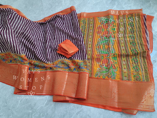 Leheriya Prints Linen Cotton Saree 