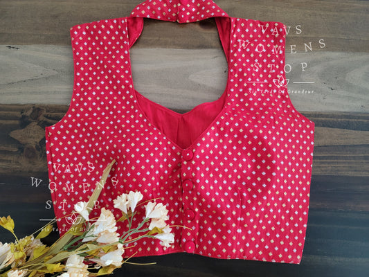 Red Benarasi Sleeveless Blouse
