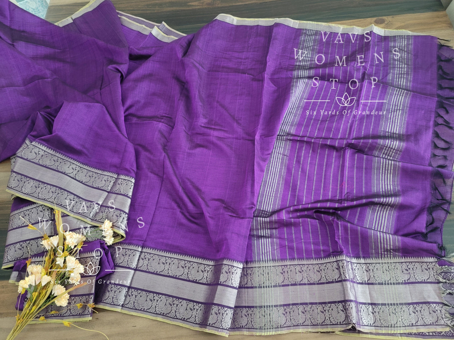 Mangalagiri Pattu Silk Cotton Kanchi Border Saree - Pure Chanderi Blouse