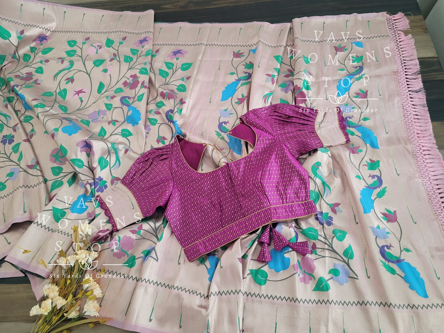 Benarasi Semi Silk All over Paithani Weaving Designer Saree - Blouse