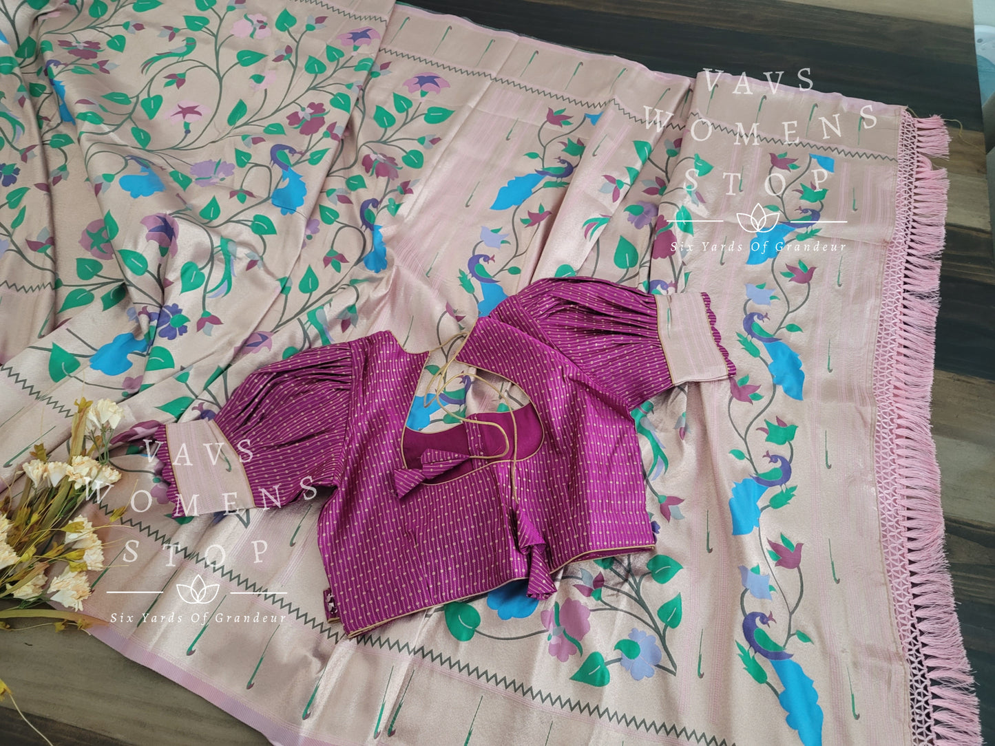 Benarasi Semi Silk All over Paithani Weaving Designer Saree - Blouse