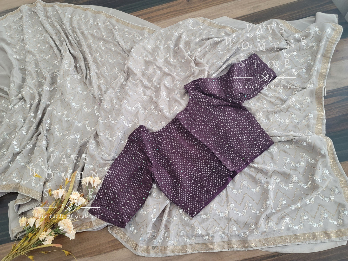 Crepe Silk Sequins Work Saree - Sequins Blouse