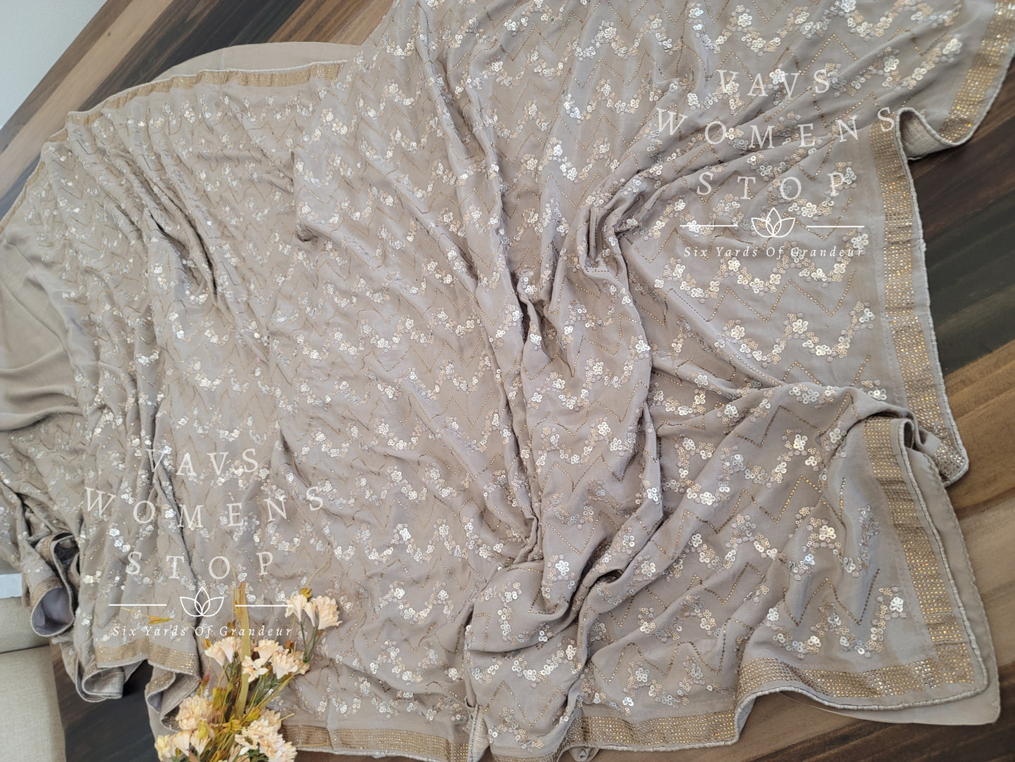 Crepe Silk Sequins Work Saree - Sequins Blouse