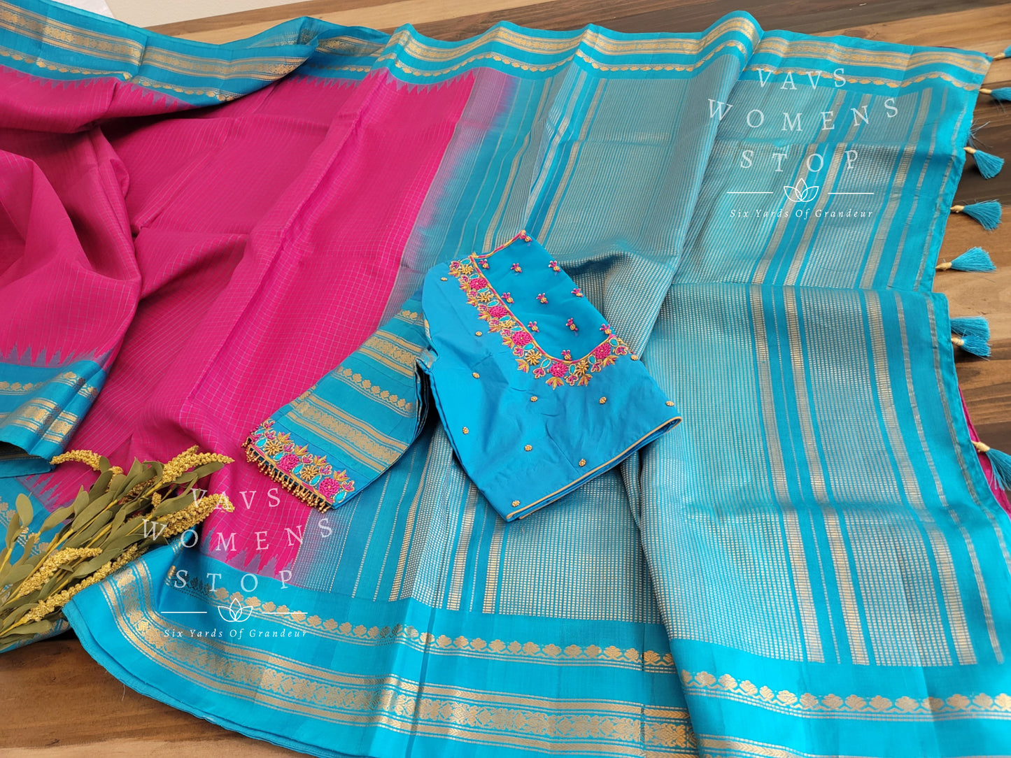 Pure Gadwal Silk saree - Hand Embroidered Blouse