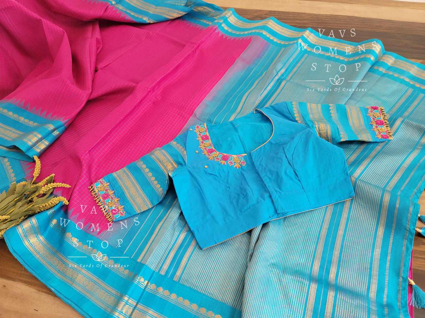 Pure Gadwal Silk saree - Hand Embroidered Blouse