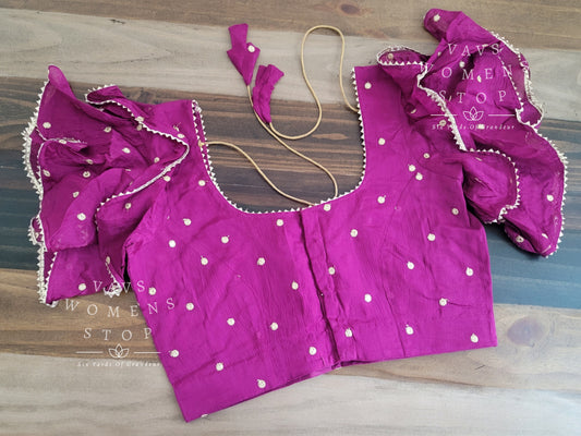 Chinon Chiffon Sequins Embroidery Ruffle Sleeves Blouse