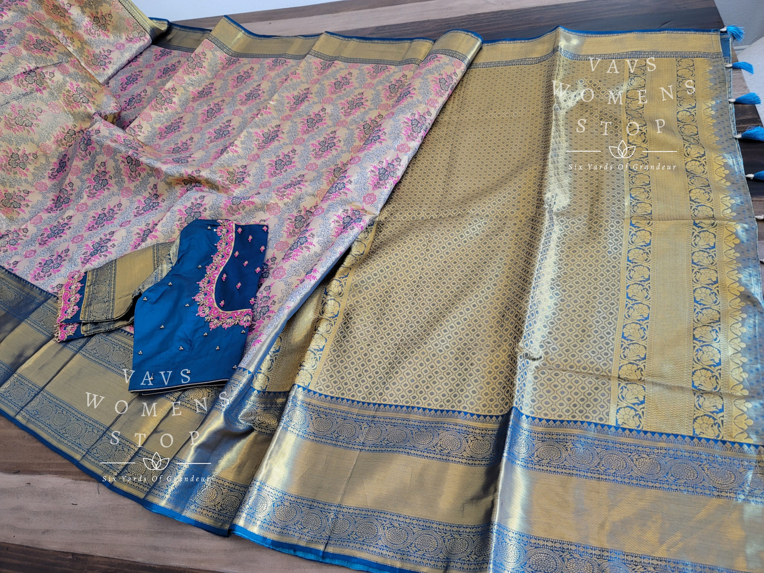 Kanchi Tissue Silk Saree w/ Blouse in 2 gram Gold Zari – Bhargavi's Boutique