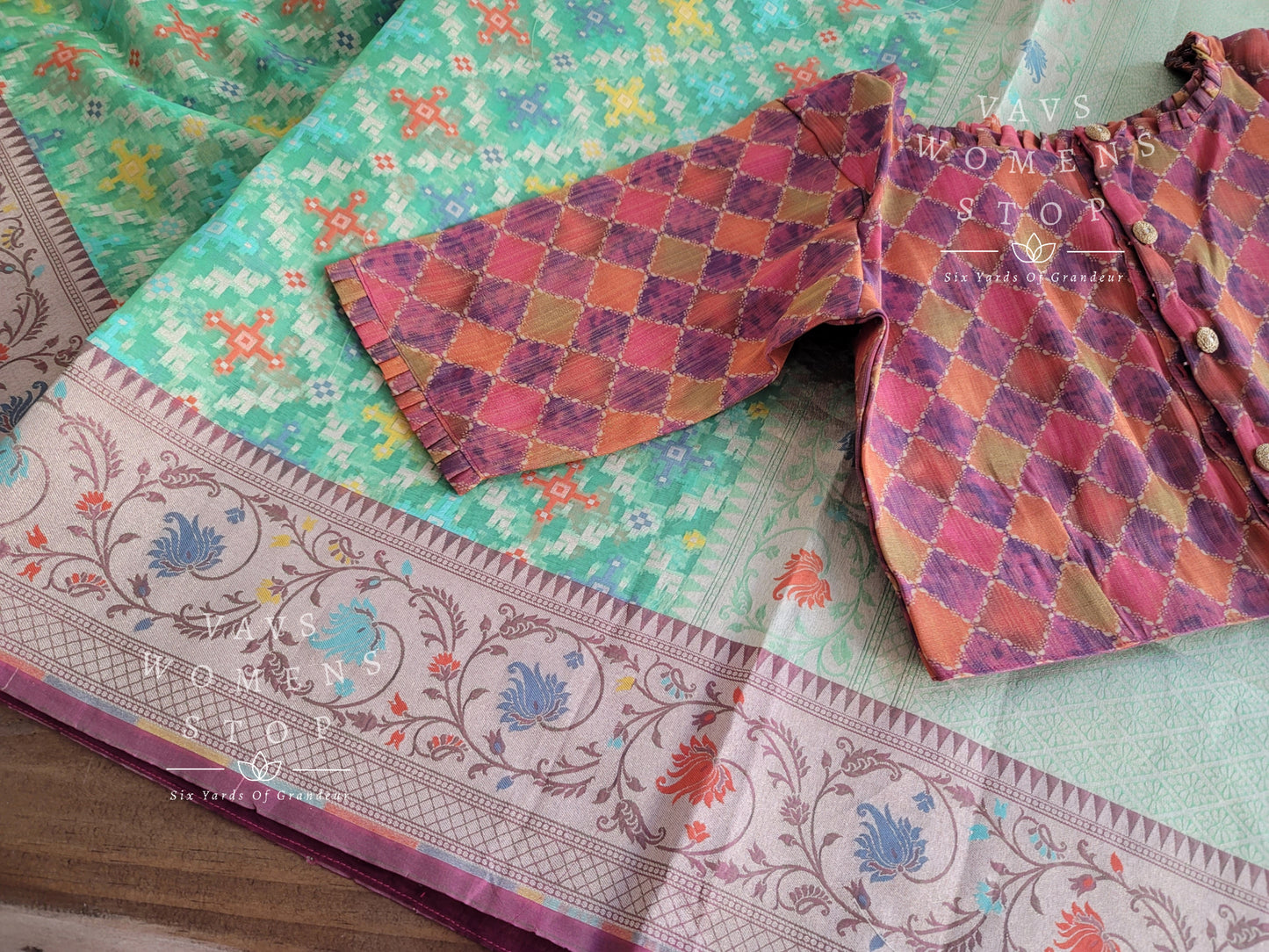 Fancy Semi Organza  Paithani Border Silk Saree - Cotton Tissue Blouse