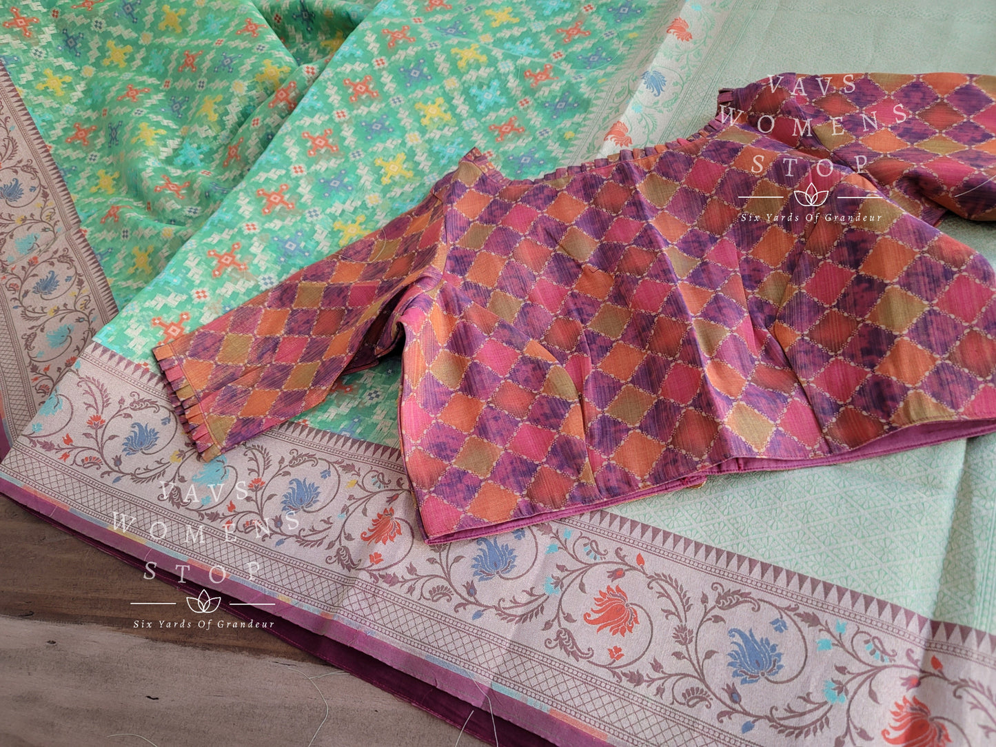 Fancy Semi Organza  Paithani Border Silk Saree - Cotton Tissue Blouse