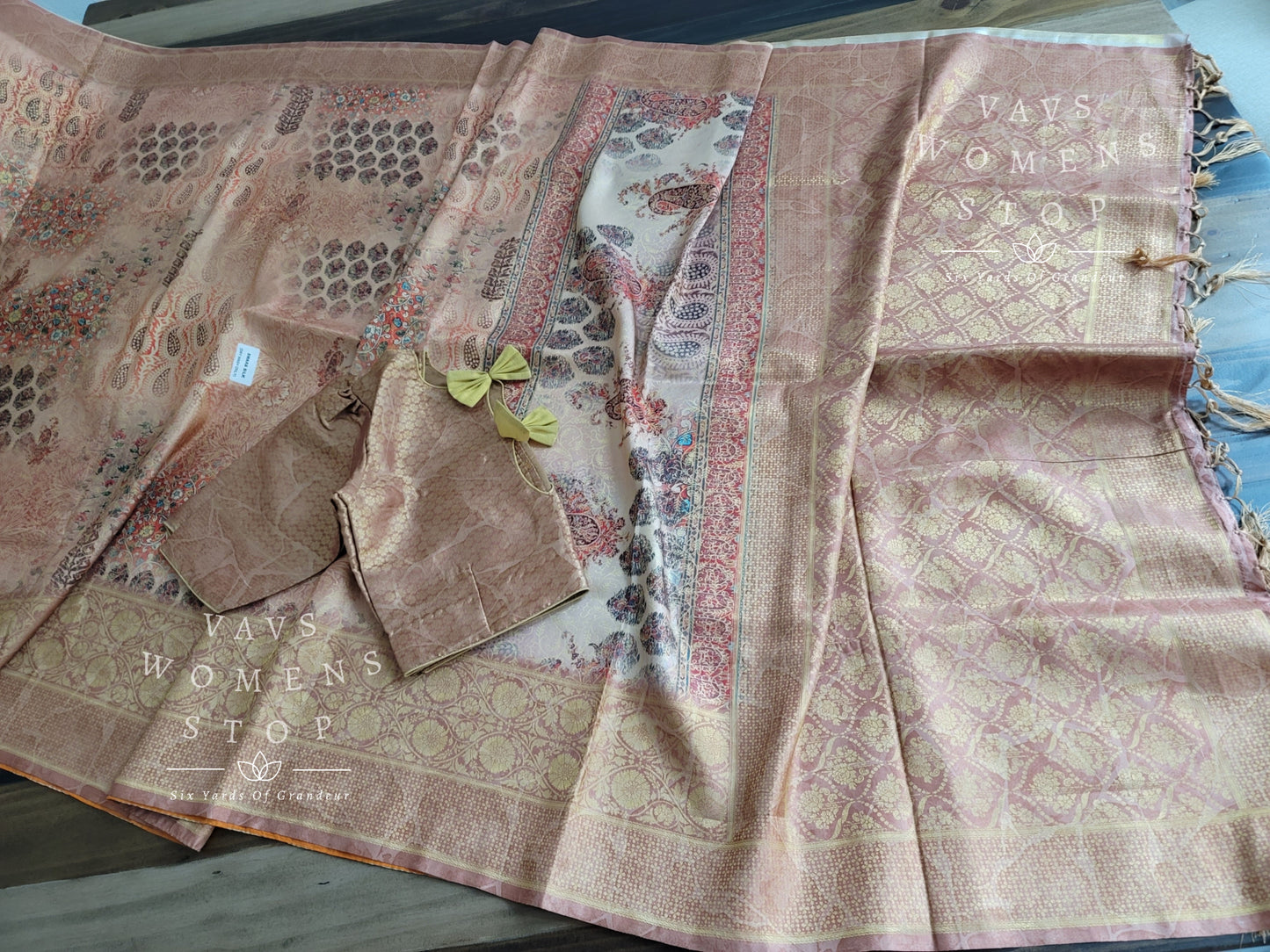 Kalamkari Print Semi Benarasi Silk Saree - Blouse