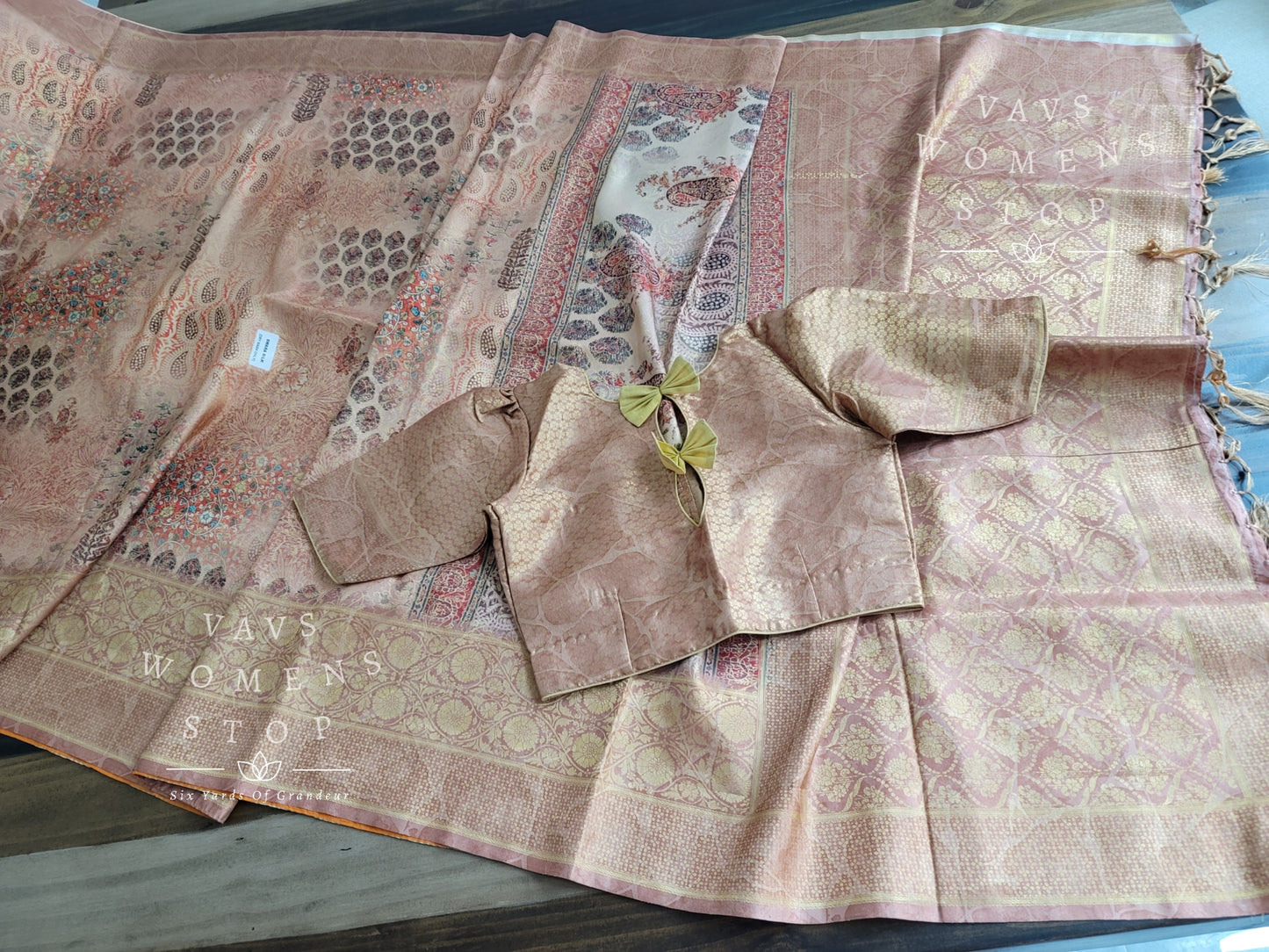 Kalamkari Print Semi Benarasi Silk Saree - Blouse