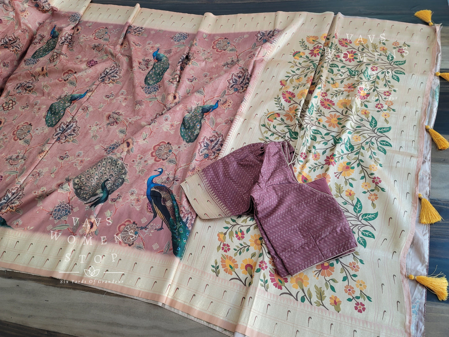 Paithani Border Designer Munga Benarasi Paper Silk Saree - Blouse