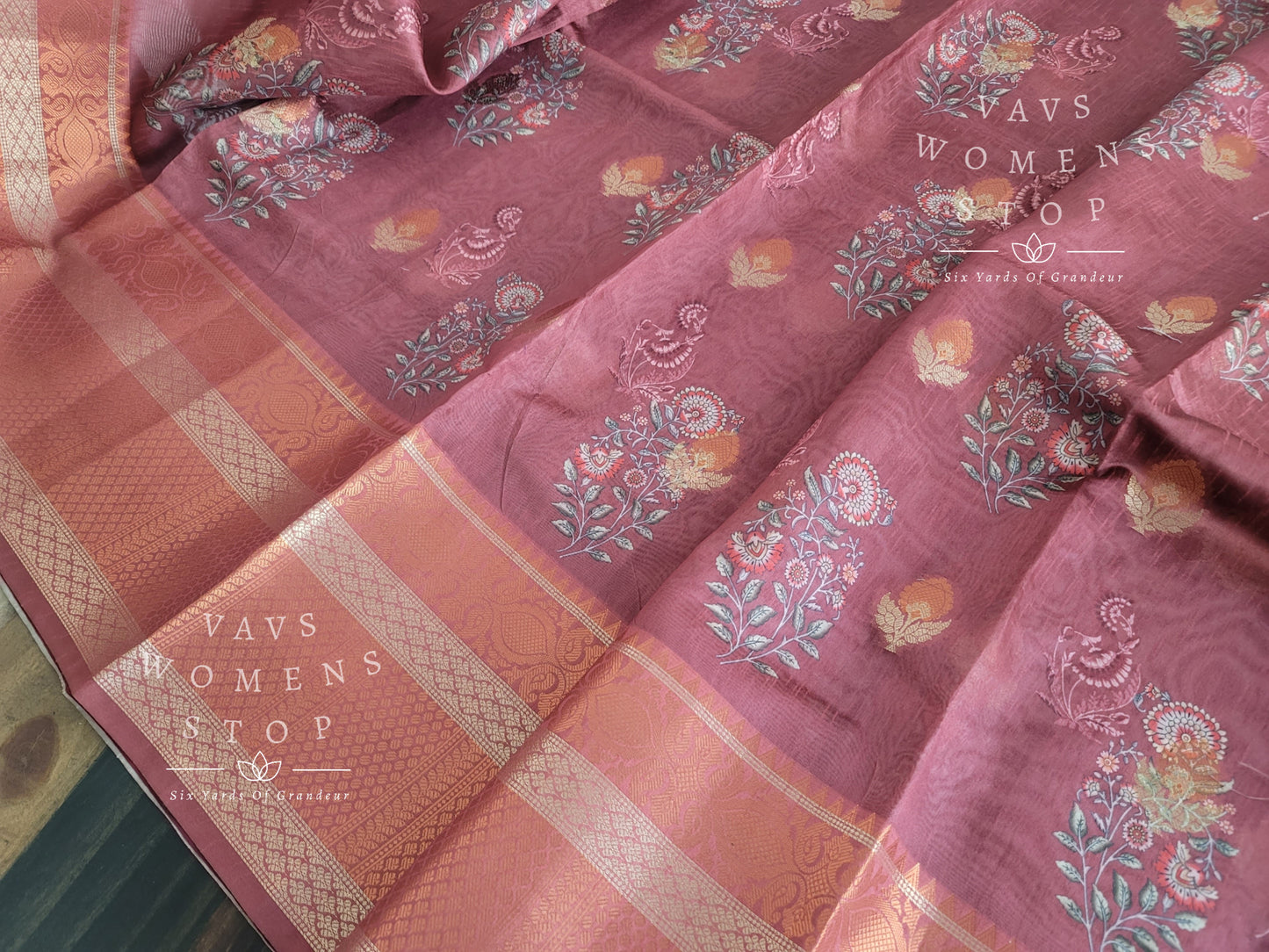 Kota Maheswari Silk Floral Prints Saree - Georgette Chikankari Blouse