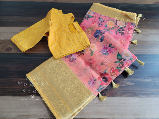 Fancy Semi Organza Silk Saree - Rawsilk Blouse