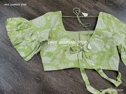 Light Green Shade Floral Prints Blouse
