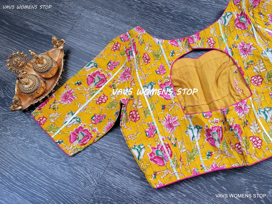 Floral Prints Cotton Saree Blouse