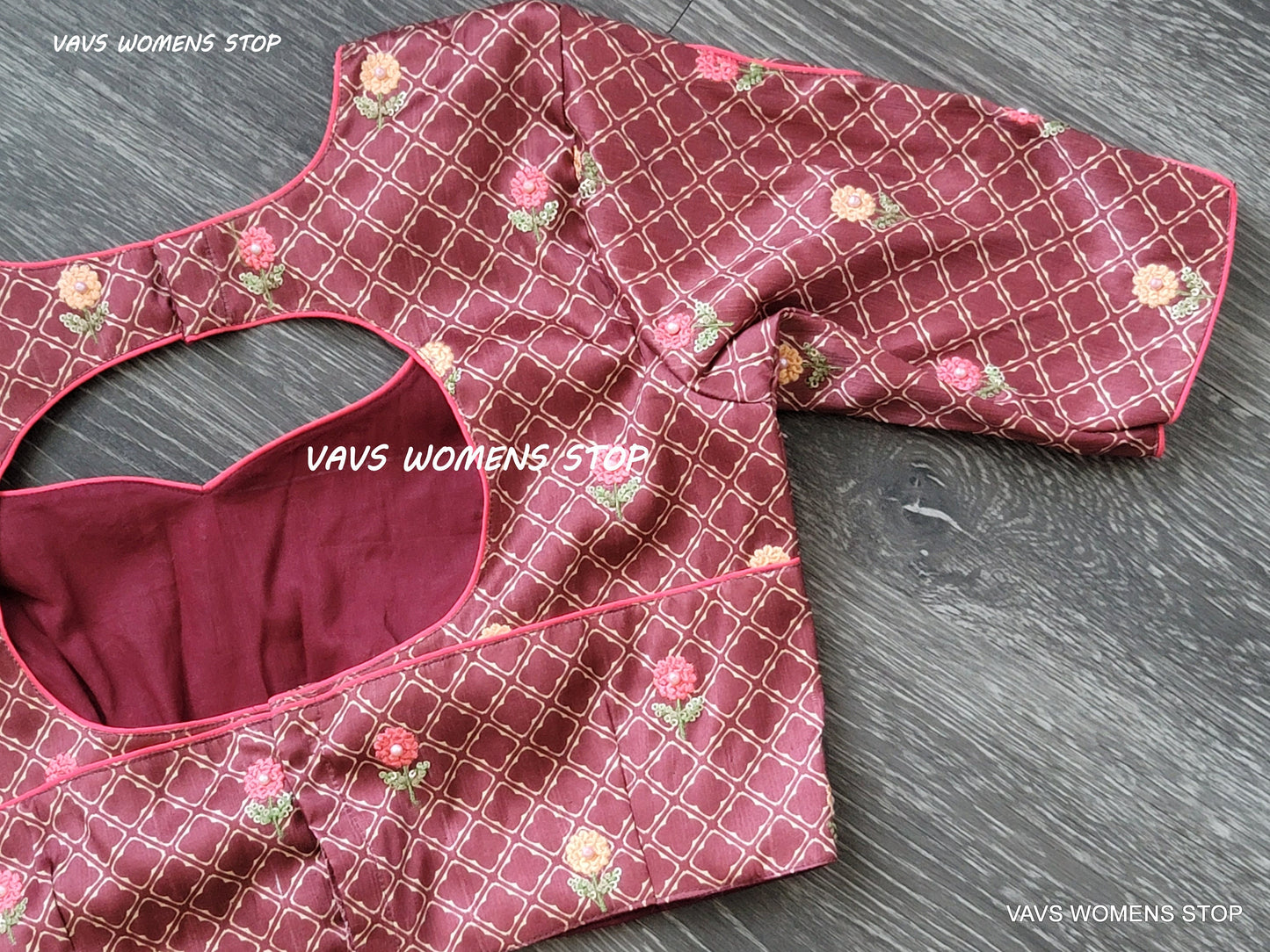 Floral Embroidery on Tussar RawSilk Blouse