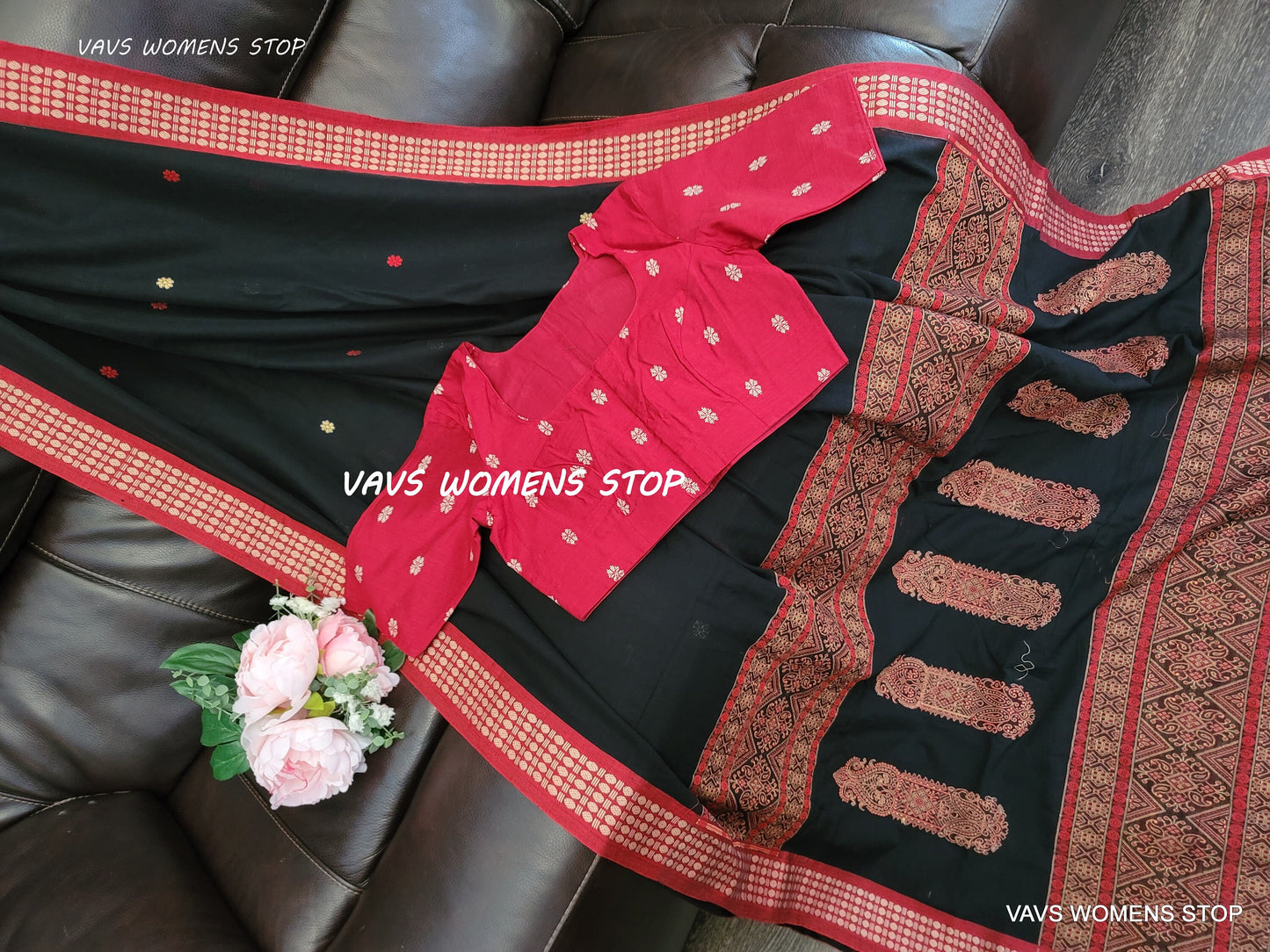 Organic black Khadi Cotton Saree with Designer Blouse