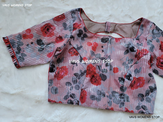 Floral Print Sequins Blouse