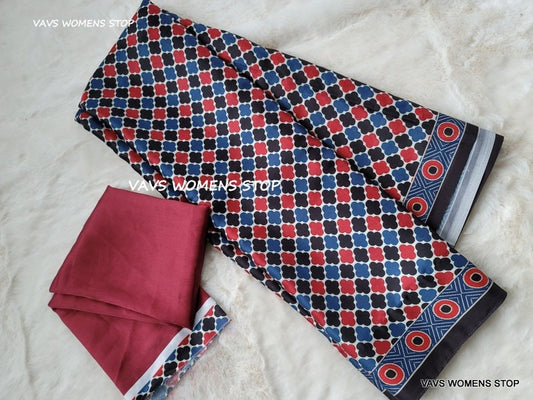 Contemporary Style Designer Ajrakh Prints Satin Saree