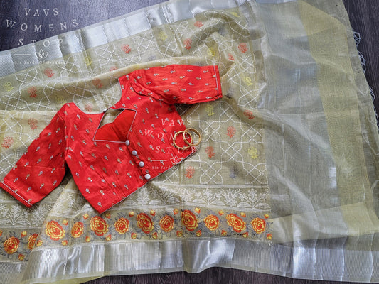 Soft Linen Tissue Saree with Rawsilk Blouse