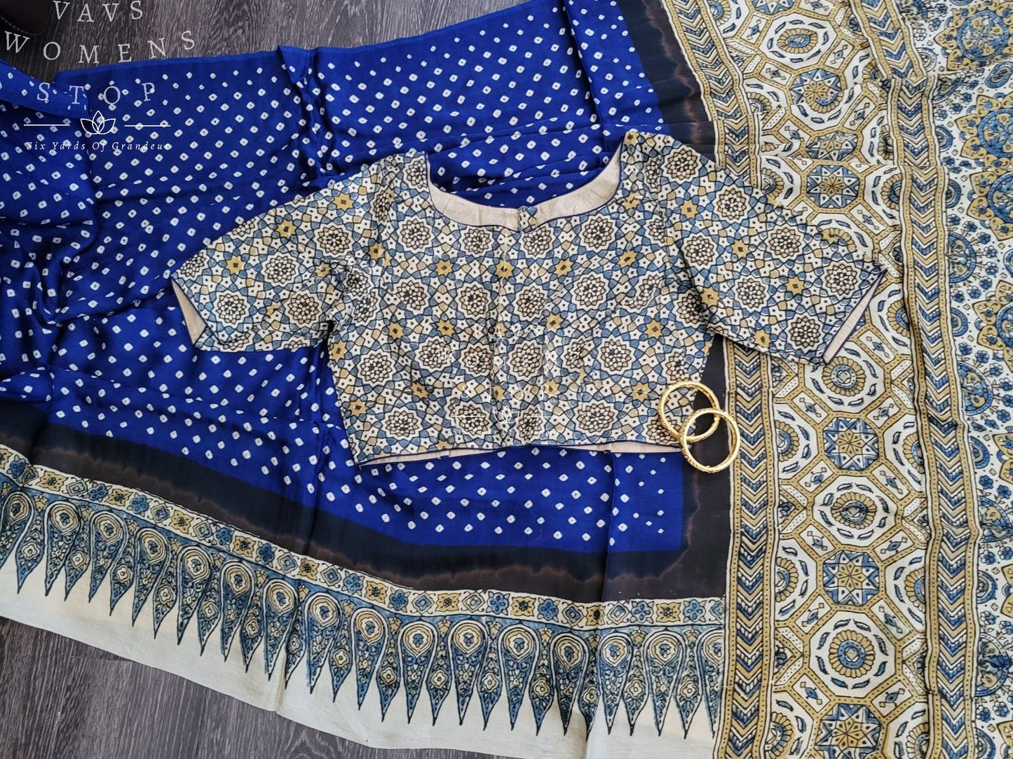 Fusion Of Ajrakh Bhandini Trendy Designer Modal Silk Saree-Blouse